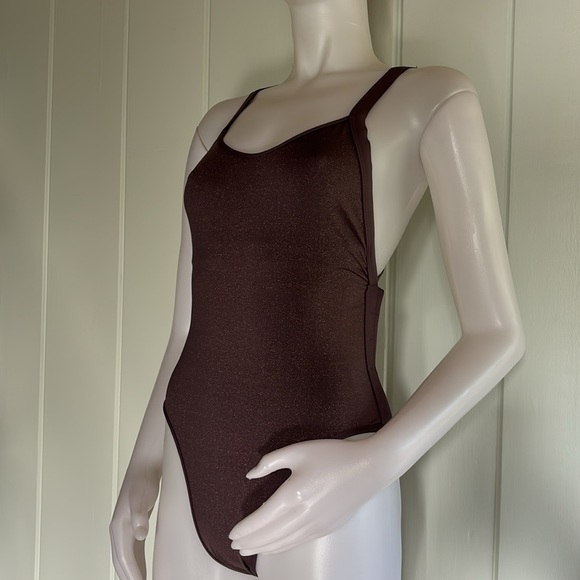 L*Space Swim Baewatch Cross-back, One-piece Swimsuit in Mauve w/ Gold Shimmer - Picture 10 of 16